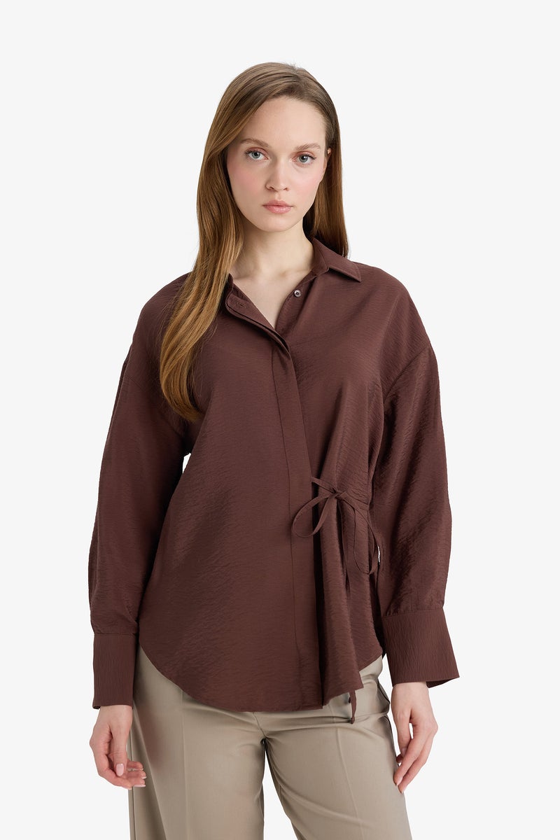 DeFacto Brown Woman Regular Fit Long Sleeve Tunic Casual - Image 3